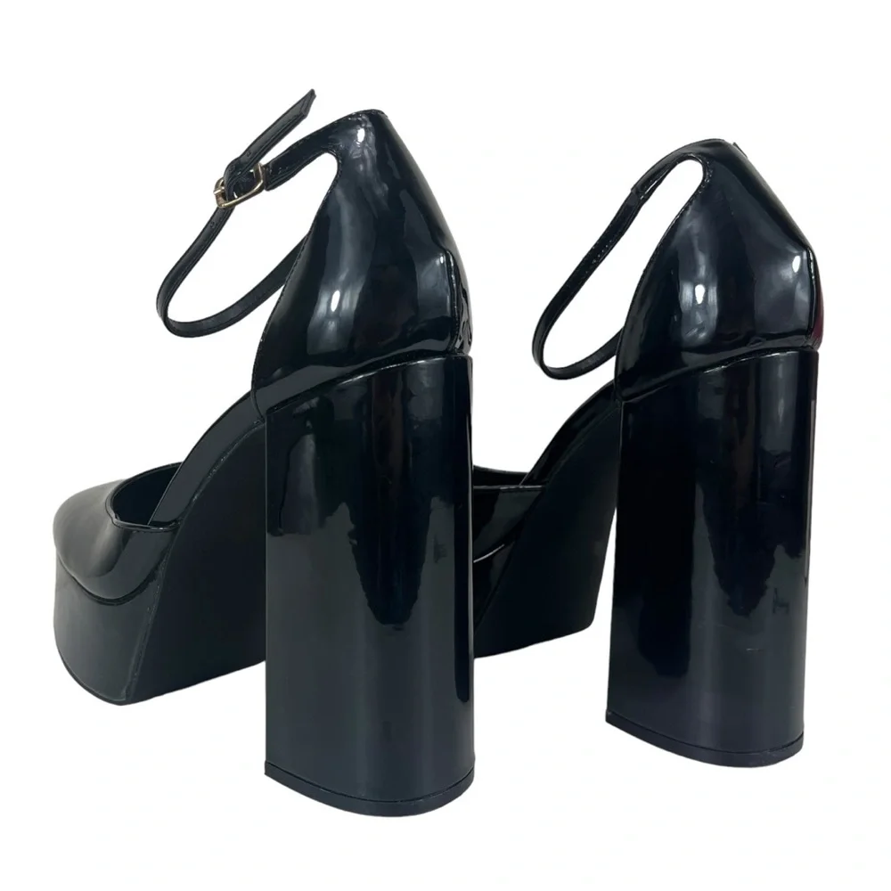 Madden Girl Size 10M Dion Black Shiny Patent Platform Block Heel Mary‎ Jane